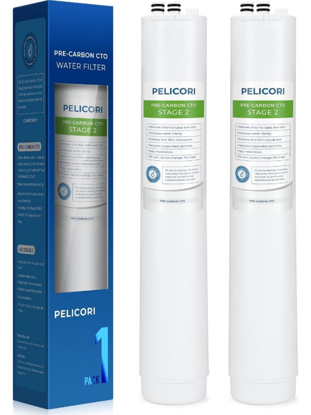 2-Pack Pre Carbon Block Water Filter for Clean Drinking Water, No RO Membrane